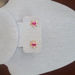 Vintage Ruby & Diamond Flower Earrings in SOLID 10K YG